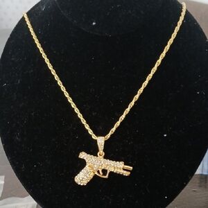 Gold Gun Pendant Necklace